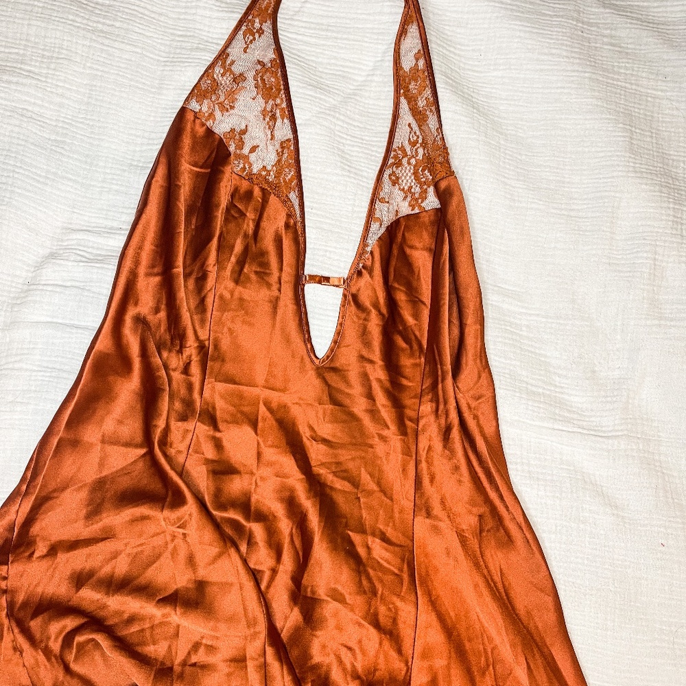 Victoria's Secret burnt orange satin backless slip